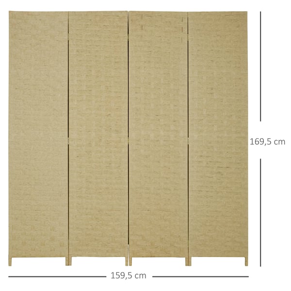 Rumsavdelare Skärmvägg - 4 Paneler - Hopfällbar - 159,5 x 169,5 cm - Furu & Pappersrep - Lantlig Stil - Brun