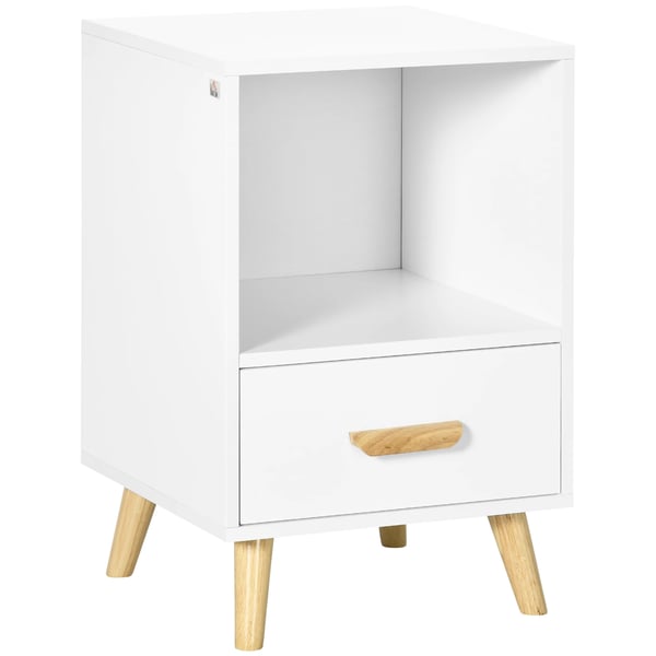 Sidobord - Nattduksbord - Med 1 låda och förvaringsfack - Antik stil - 40x40x62 cm - MDF & gummiträ - Vit