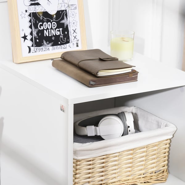 Sidobord - Nattduksbord - Med 1 låda och förvaringsfack - Antik stil - 40x40x62 cm - MDF & gummiträ - Vit
