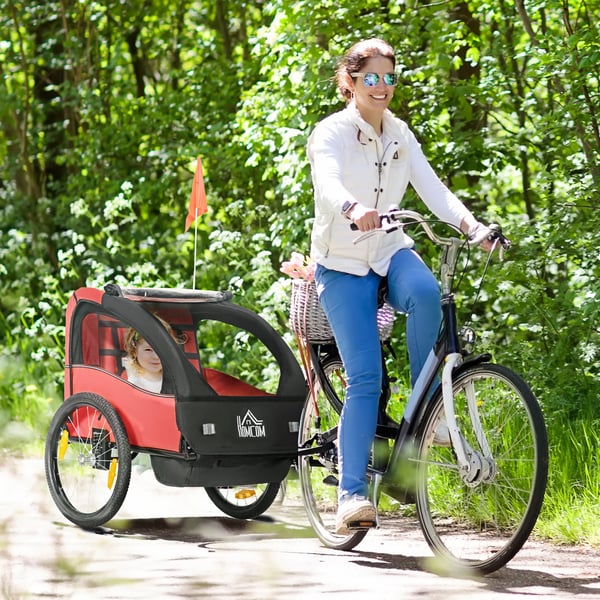 Cykelvagn för barn - 2-sits - Från 18 månader - Metallram - 140x88x90 cm - Röd