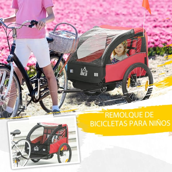 Cykelvagn för barn - 2-sits - Från 18 månader - Metallram - 140x88x90 cm - Röd