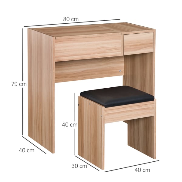 Sminkbord - Toalettbord - Med Spegel - Med Pall - Förvaringslådor - Naturbrun
