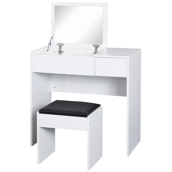 Sminkbord - Toalettbord Set - Med Spegel - Pall Ingår - Förvaringslådor - Vit