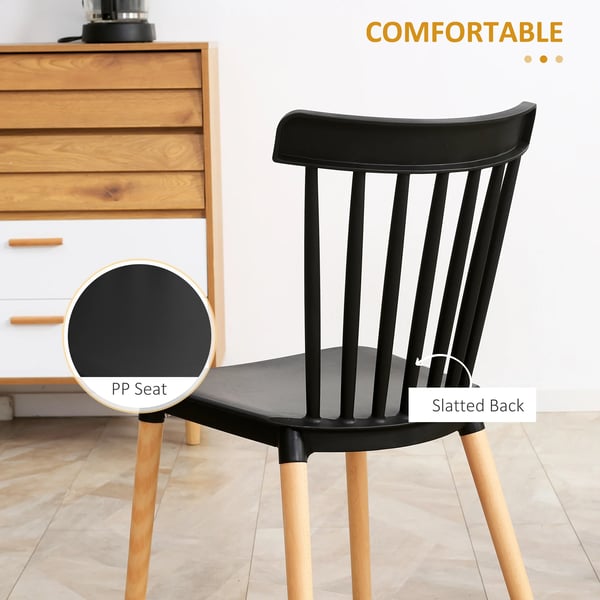 Matsalsstolar - Set med 4 - Hög rygg - PP & bokträ - Modern design - 48x52,5x83 cm - Svart