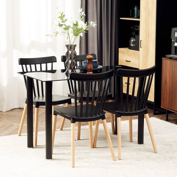 Matsalsstolar - Set med 4 - Hög rygg - PP & bokträ - Modern design - 48x52,5x83 cm - Svart
