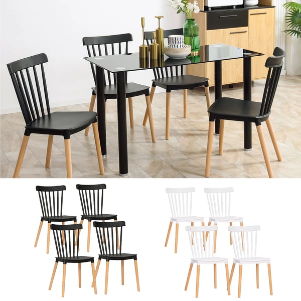 Matsalsstolar - Set med 4 - Hög rygg - PP & bokträ - Modern design - 48x52,5x83 cm - Svart
