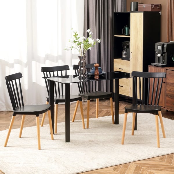 Matsalsstolar - Set med 4 - Hög rygg - PP & bokträ - Modern design - 48x52,5x83 cm - Svart