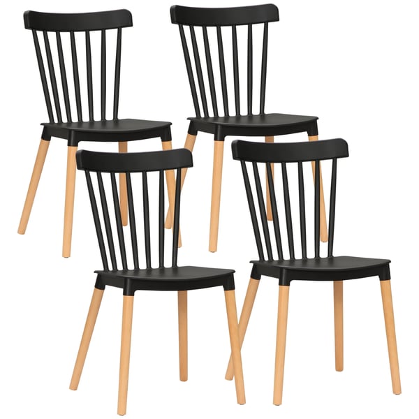 Matsalsstolar - Set med 4 - Hög rygg - PP & bokträ - Modern design - 48x52,5x83 cm - Svart