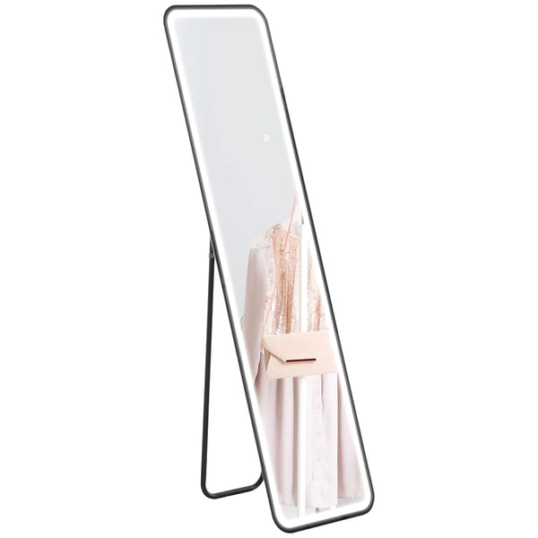 Helkroppsspegel - LED-spegel - 150x40 cm - Ramlös - Batteri ingår ej - Svart