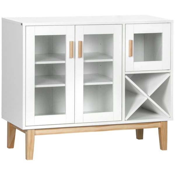 Köksskänk - Sideboard - 3 glasdörrar - Vinställ - 90x37x75 cm - Melamin & furu - Modern stil - Naturträ & vit
