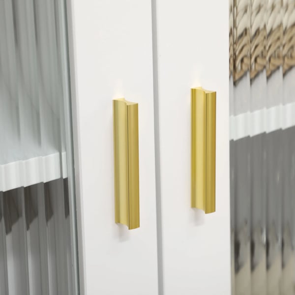 Sideboard / Skänk - Vardagsrumsskåp - Två Glasdörrar - Tre Lådor - Mått 160x40x80 cm - MDF, Glas, Gummiträ - Vit
