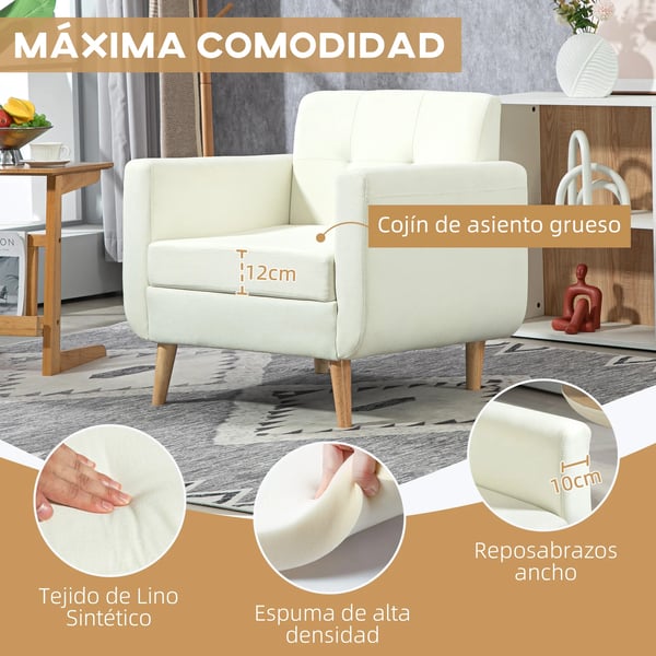 Loungefåtölj - Vardagsrumsstol - Med armstöd - Maxbelastning 125 kg - Bekväm sits - Krämfärgad