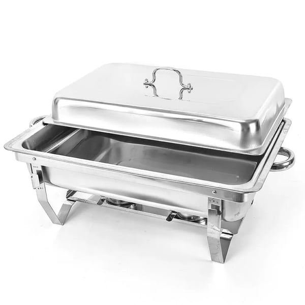 Buffetvarmer - Chafing dish - 9 l kapacitet - Rustfrit stål - Enkel bakke med låg - Vandbad - 24 cm - Sølv