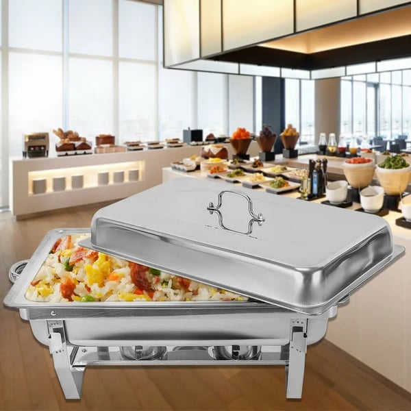 Buffetvarmer - Chafing dish - 9 l kapacitet - Rustfrit stål - Enkel bakke med låg - Vandbad - 24 cm - Sølv