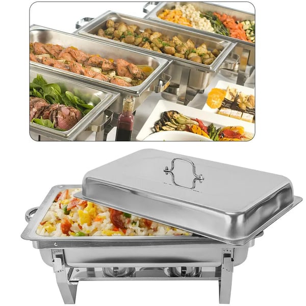 Buffetvarmer - Chafing dish - 9 l kapacitet - Rustfrit stål - Enkel bakke med låg - Vandbad - 24 cm - Sølv