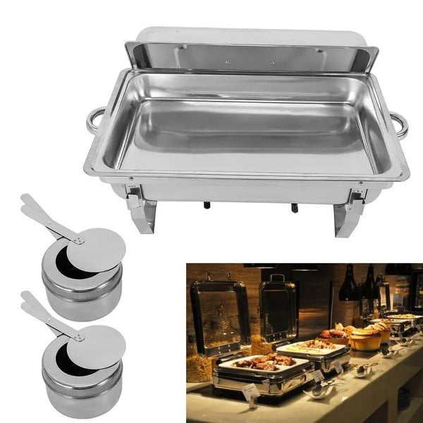 Buffetvarmer - Chafing dish - 9 l kapacitet - Rustfrit stål - Enkel bakke med låg - Vandbad - 24 cm - Sølv