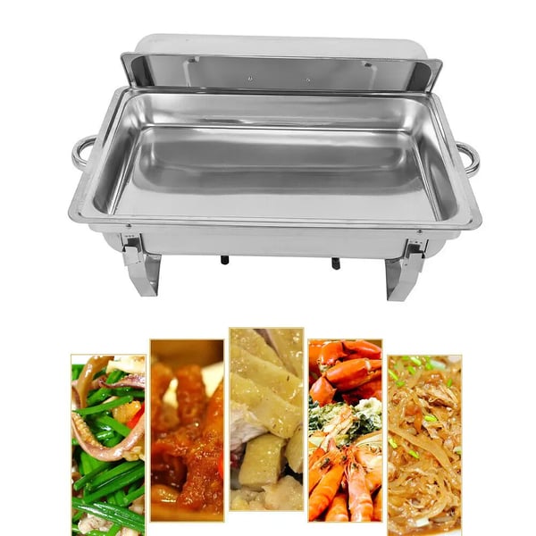 Buffetvarmer - Chafing dish - 9 l kapacitet - Rustfrit stål - Enkel bakke med låg - Vandbad - 24 cm - Sølv