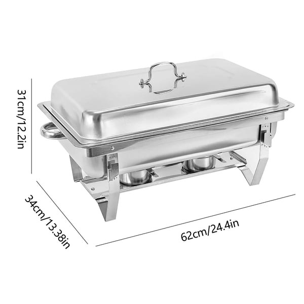 Buffetvarmer - Chafing dish - 9 l kapacitet - Rustfrit stål - Enkel bakke med låg - Vandbad - 24 cm - Sølv