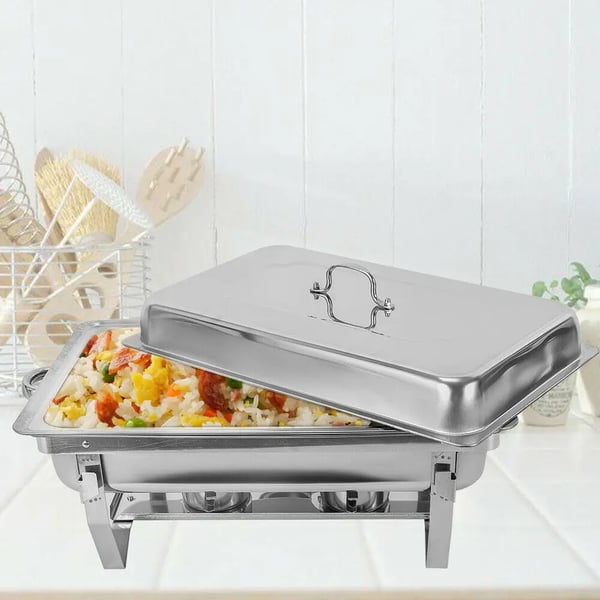Buffetvarmer - Chafing dish - 9 l kapacitet - Rustfrit stål - Enkel bakke med låg - Vandbad - 24 cm - Sølv