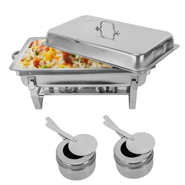 Buffetvarmer - Chafing dish - 9 l kapacitet - Rustfrit stål - Enkel bakke med låg - Vandbad - 24 cm - Sølv