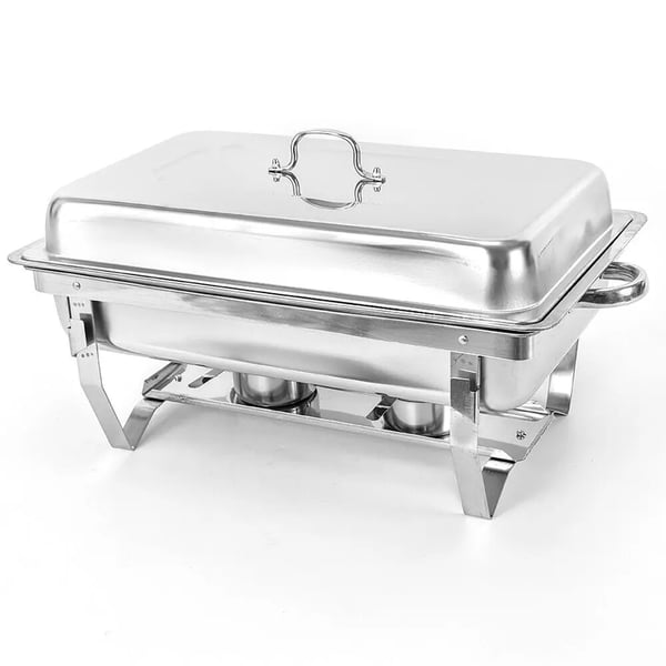 Buffetvarmer - Chafing dish - 9 l kapacitet - Rustfrit stål - Enkel bakke med låg - Vandbad - 24 cm - Sølv