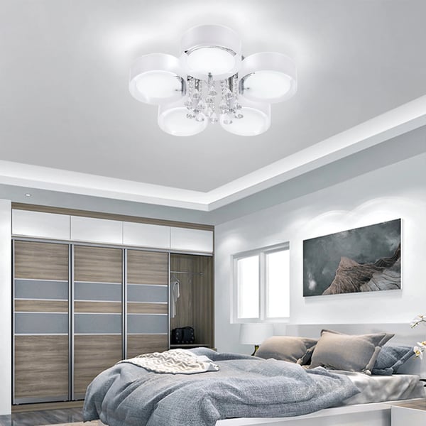 LED krystal-loftlampe, moderne loftarmatur, RGB med fjernbetjening, lilla hus og hvid lampeskærm