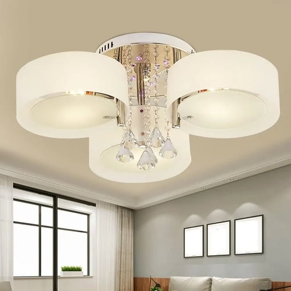 LED-kristallikattovalaisin, 3 lamppua, RGB ja kaukosäädin, vihreä runko, valkoinen varjostin, moderni