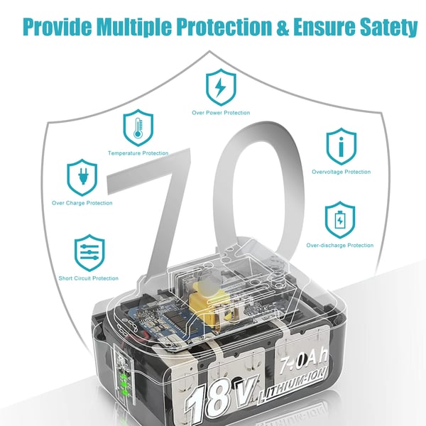 Kompatibelt 18V-batteri til Makita LXT, BL1830/BL1860, 7000 mAh Li‑ion 18650, sort