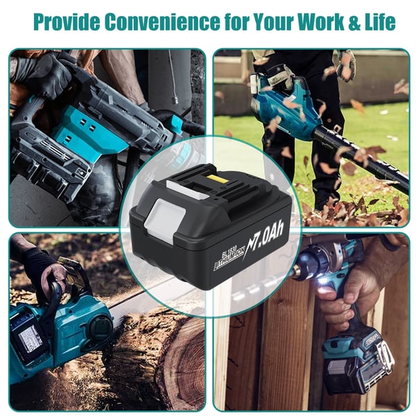 Kompatibelt 18V-batteri til Makita LXT, BL1830/BL1860, 7000 mAh Li‑ion 18650, sort