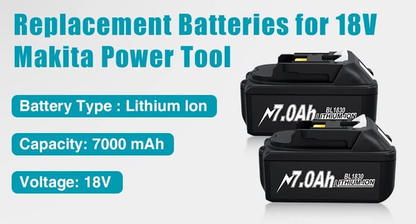 Kompatibelt 18V-batteri til Makita LXT, BL1830/BL1860, 7000 mAh Li‑ion 18650, sort