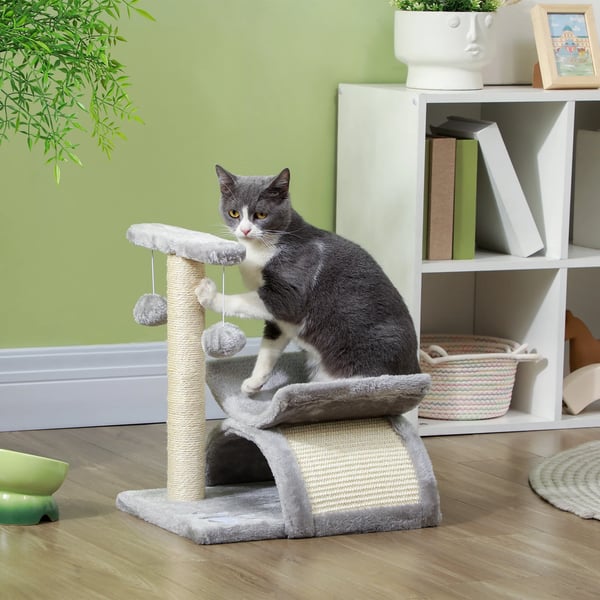 Klösträd - Kattträd - 43 cm Höjd - 3 Nivåer - Trä - Roterande Stolpe med Bollar - För Små Katter