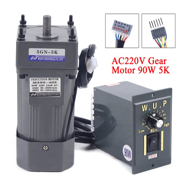 AC-vaihdemoottori 90 W 5K, yksivaiheinen 110/220 V, suuri vääntömomentti, säädettävä nopeus, nopeudensäädin mukana