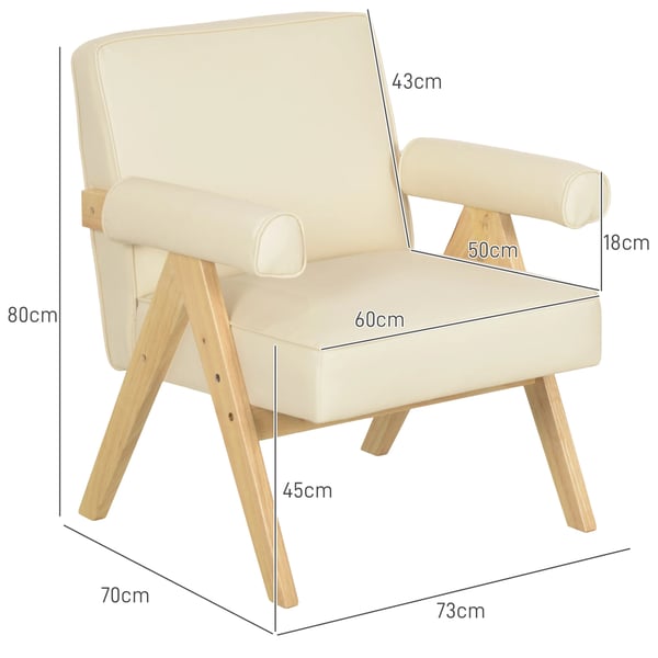 Loungestol i PU-läder - Fåtölj för vardagsrum - Med armstöd - Maxbelastning 120 kg - Modern stil - Montering krävs - Beige