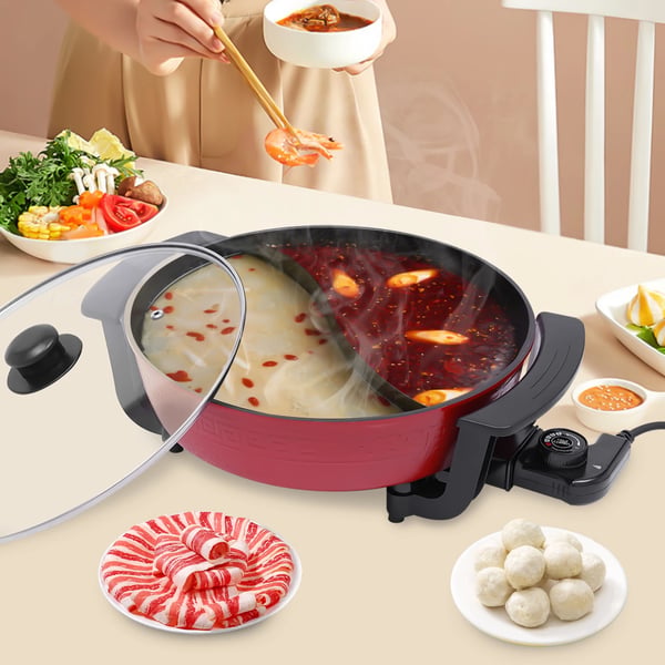 Sähköinen hotpot 6 l, kattila/paistinpannu, 2 lokeroa, 1360 W 220 V, tarttumaton, säädettävä lämpötila, monivärinen