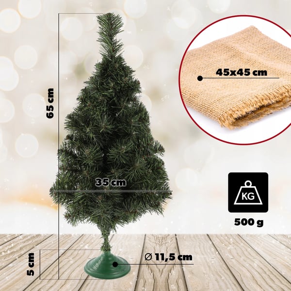 Kunstigt juletræ - Bordmodel - 60 cm - Jutesæk - Grøn - Uden lys