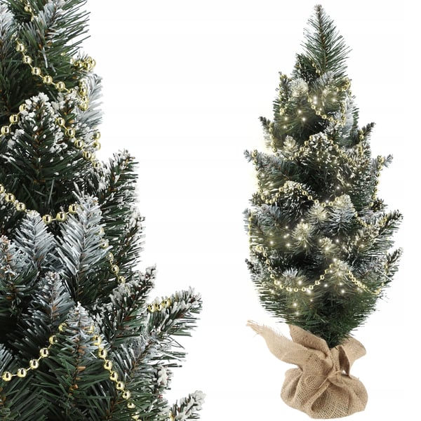 Kunstigt juletræ - Bordmodel fyr 50 cm - Sneeffekt - Jutesæk - Uden lys