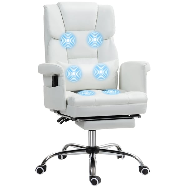 Kontorsstol - Ergonomisk skrivbordsstol - Elektrisk 6-punkts massage - Utdragbart fotstöd - Vit