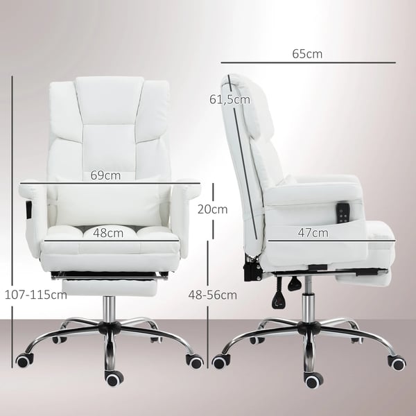Kontorsstol - Ergonomisk skrivbordsstol - Elektrisk 6-punkts massage - Utdragbart fotstöd - Vit