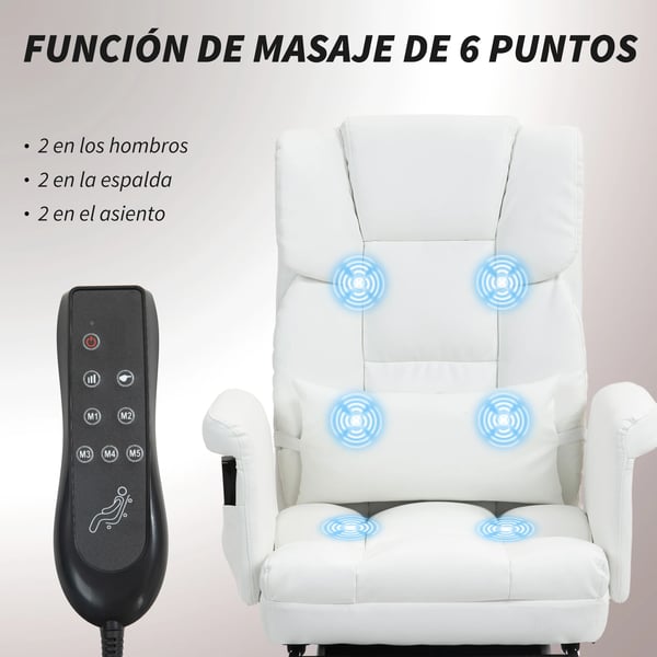Kontorsstol - Ergonomisk skrivbordsstol - Elektrisk 6-punkts massage - Utdragbart fotstöd - Vit