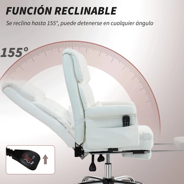 Kontorsstol - Ergonomisk skrivbordsstol - Elektrisk 6-punkts massage - Utdragbart fotstöd - Vit