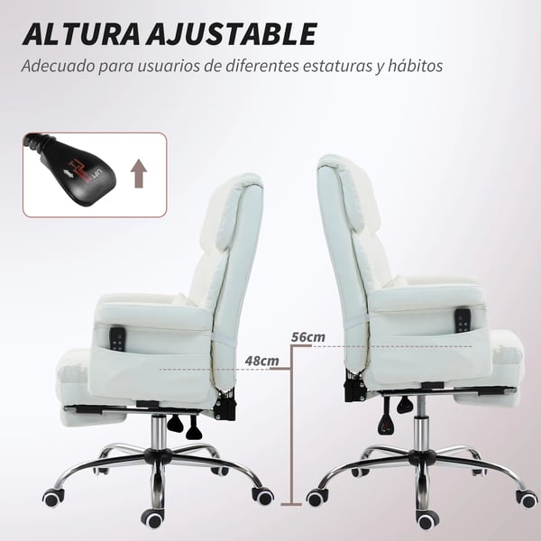 Kontorsstol - Ergonomisk skrivbordsstol - Elektrisk 6-punkts massage - Utdragbart fotstöd - Vit