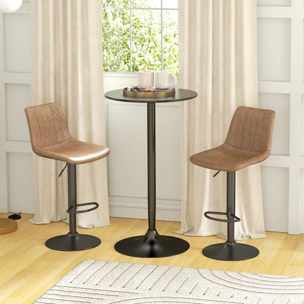 Barbord - Ståbord - Runt - Melaminskiva - Stålram - Ø 60 cm - Höjd 102 cm - Svart
