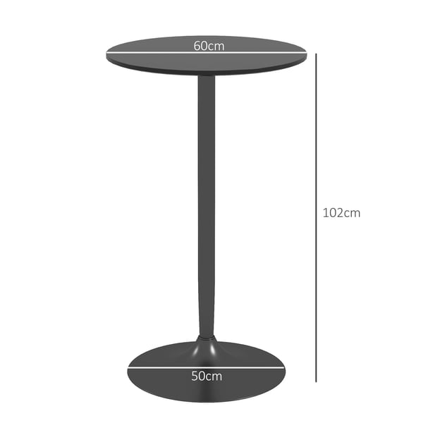 Barbord - Ståbord - Runt - Melaminskiva - Stålram - Ø 60 cm - Höjd 102 cm - Svart