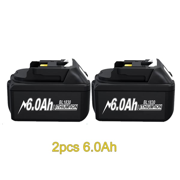 För Makita 18V batteri, ersättningsbatteri 6Ah Li‑ion (18650), beige, kompatibel med BL1830/BL1840/BL1850, 2‑pack