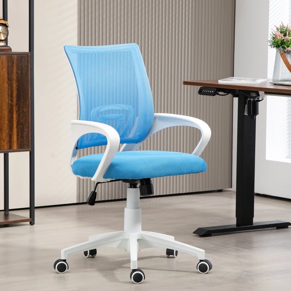 Kontorsstol - Nät - Höjdjusterbar - Max 120 kg - Ergonomisk svängbar - Andningsbar rygg - Montering krävs - Ljusblå