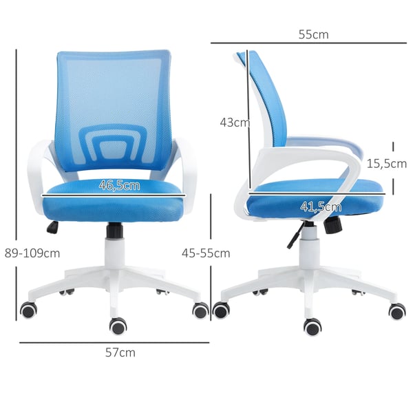 Kontorsstol - Nät - Höjdjusterbar - Max 120 kg - Ergonomisk svängbar - Andningsbar rygg - Montering krävs - Ljusblå