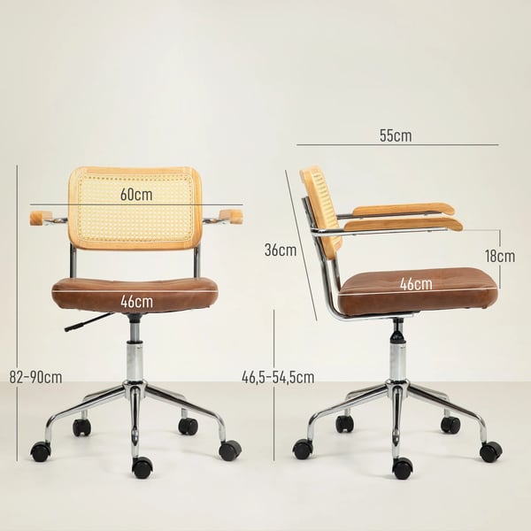 Kontorsstol - Skrivbordsstol - Gungfunktion - Höjdjusterbar 82–90 cm - Mått 60x55,5 cm - Montering krävs - Brun
