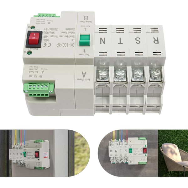 100A 4-polet ATS, automatisk transferomskifter, til to strømkilder/mini-generator, grå