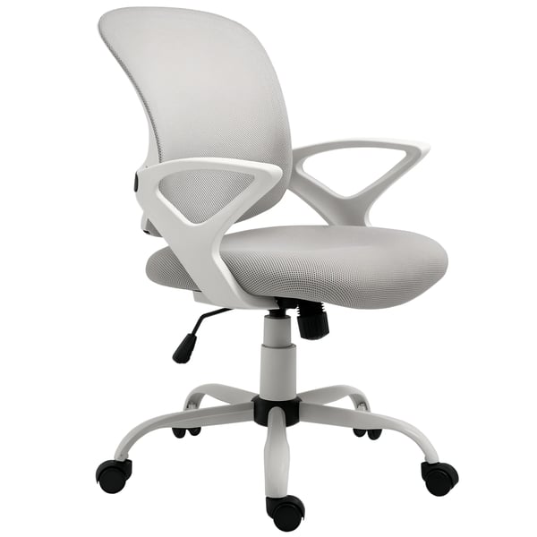 Kontorsstol - Skrivbordsstol - Skumstoppad Sits - Meshrygg - Nylon- och Metallram - 61 x 61 x 99 cm - Ljusgrå