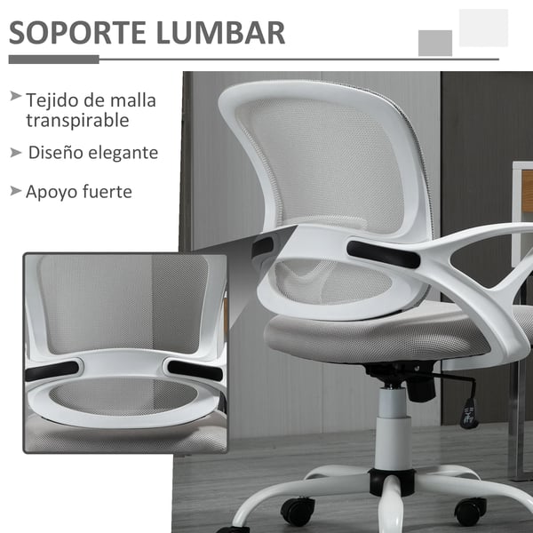 Kontorsstol - Skrivbordsstol - Skumstoppad Sits - Meshrygg - Nylon- och Metallram - 61 x 61 x 99 cm - Ljusgrå